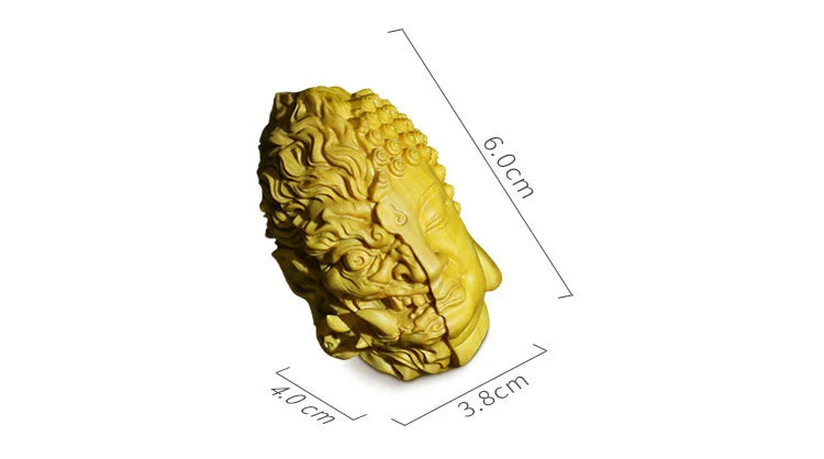 Home Decor Devil Satan Buddha Deity Head Carved Solid Wood Man Gift Wonderful Carved Statue Yellow Origin Wooden Toy