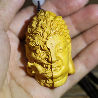 Home Decor Devil Satan Buddha Deity Head Carved Solid Wood Man Gift Wonderful Carved Statue Yellow Origin Wooden Toy