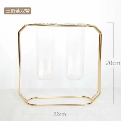 Home Decor Glass Flower Pot Iron Art Vase Rose Gold Hanging Test Tube Nordic Flower Vases Office Tabletop Flowerpots