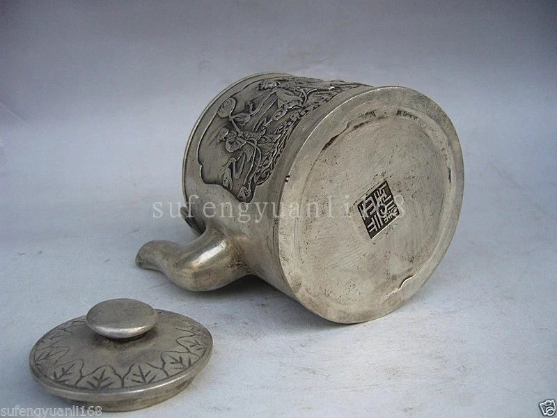 Home Decor metal crafts Fairy Statue Old Tibet Silver Carved Portable teapot flagon