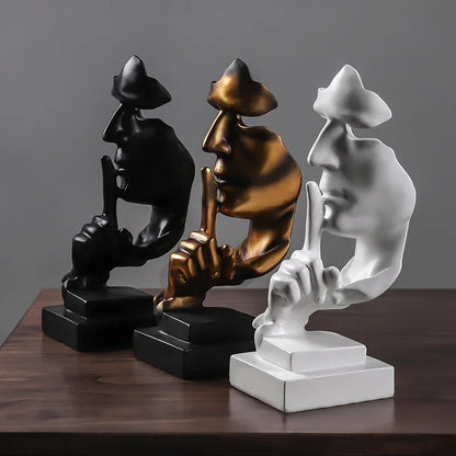 Home Decoration Accessories Silence Is Gold Statues for Decoration Human Face Statue Abstract Sculpture African Decoration Home