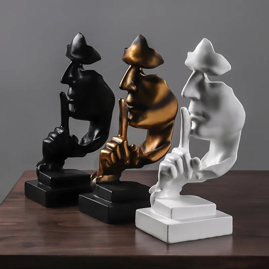 Home Decoration Accessories Silence Is Gold Statues for Decoration Human Face Statue Abstract Sculpture African Decoration Home