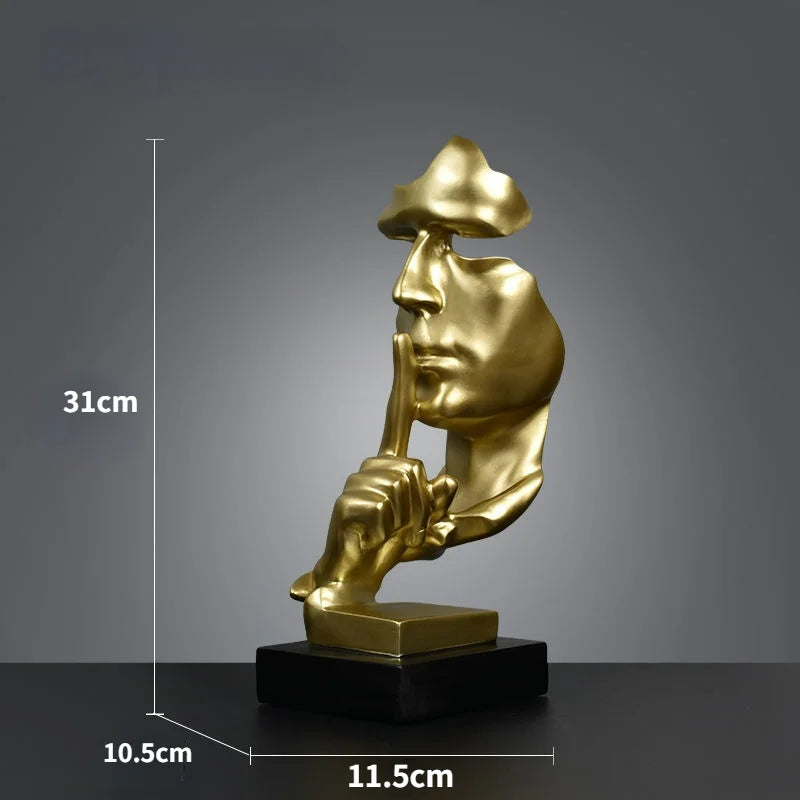 Home Decoration Accessories Silence Is Gold Statues for Decoration Human Face Statue Abstract Sculpture African Decoration Home