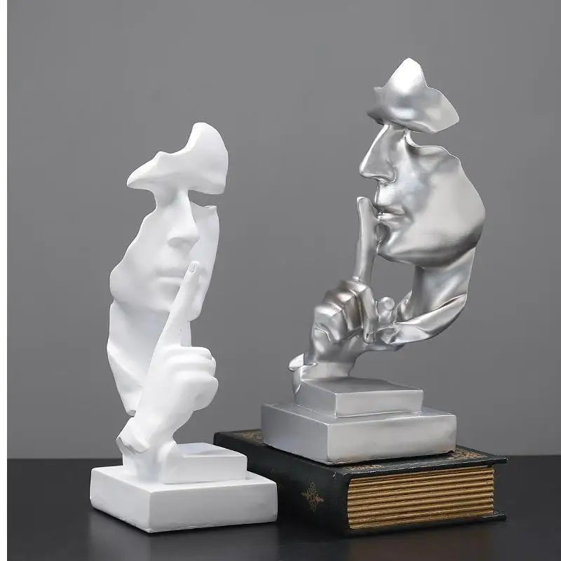 Home Decoration Accessories Silence Is Gold Statues for Decoration Human Face Statue Abstract Sculpture African Decoration Home