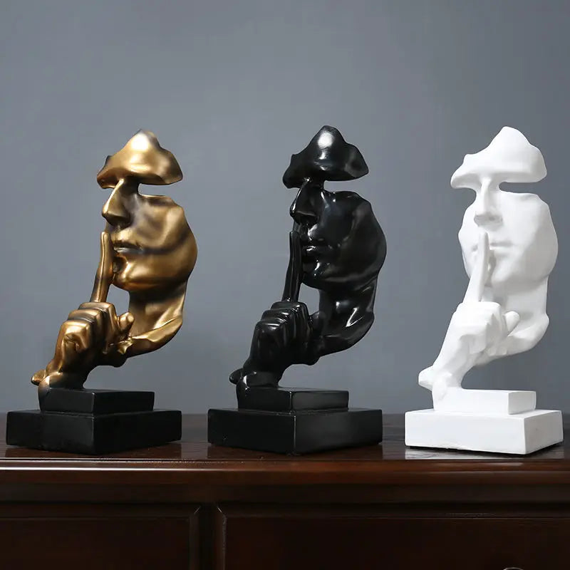 Home Decoration Accessories Silence Is Gold Statues for Decoration Human Face Statue Abstract Sculpture African Decoration Home