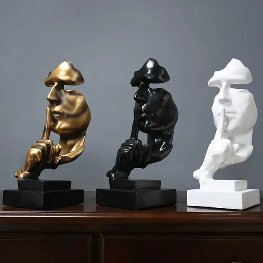 Home Decoration Accessories Silence Is Gold Statues for Decoration Human Face Statue Abstract Sculpture African Decoration Home