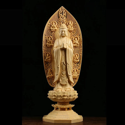 Home Decoration Wooden Buddha Statue Guanyin Spirit Hinoki Bouddha Goddess Statue Craft Gift