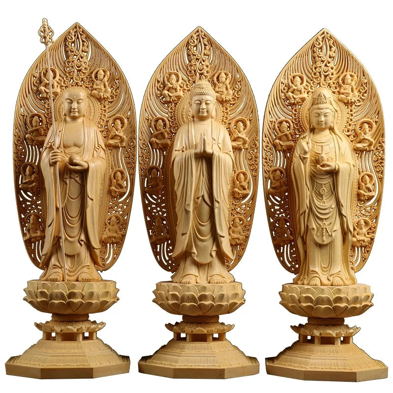 Home Decoration Wooden Buddha Statue Guanyin Spirit Hinoki Bouddha Goddess Statue Craft Gift