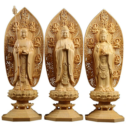 Home Decoration Wooden Buddha Statue Guanyin Spirit Hinoki Bouddha Goddess Statue Craft Gift