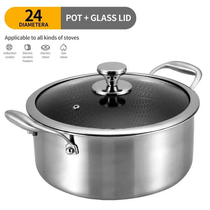 Home Kitchen 304 Stainless Steel Stock Pots Saucepan Honeycomb Carved Nonstick Toxin Free Gather Energy Insulation Cookware