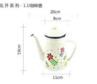Home Kitchen Supplies Coffee Maker Enamel Teapot White Coffee Pot 1.1L