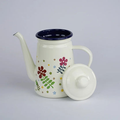 Home Kitchen Supplies Coffee Maker Enamel Teapot White Coffee Pot 1.1L