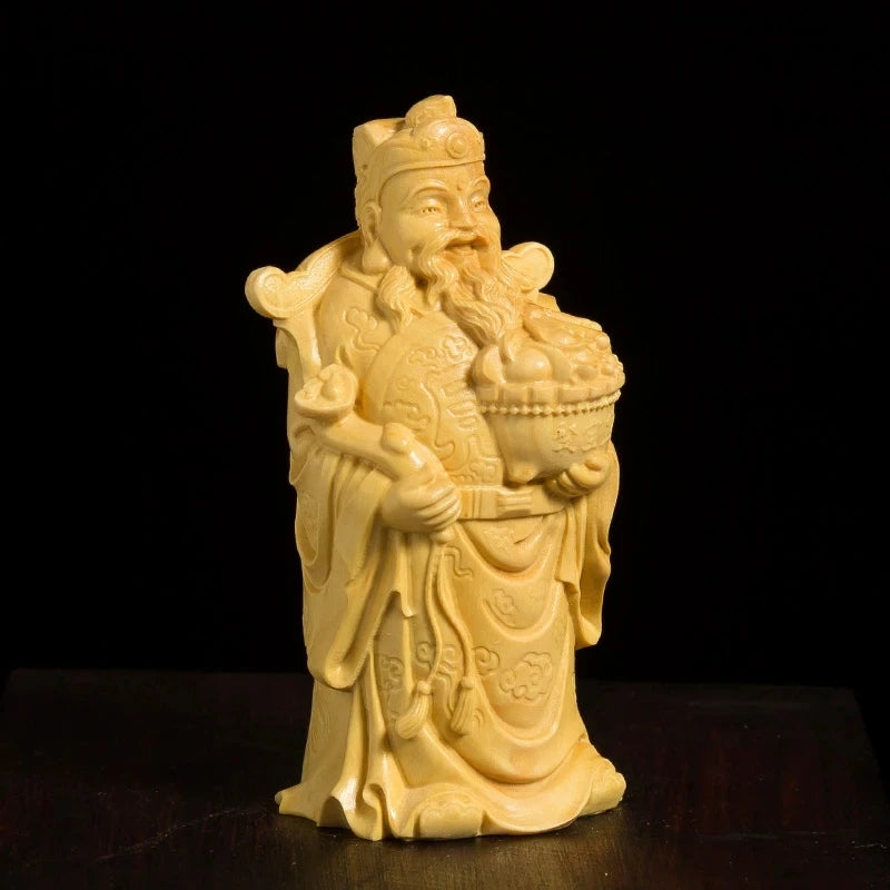 Home Statue Art Sculpture 8cm Feng Shui Sculpture Solid Wood Buddha Boxwood Carving Chinese God of