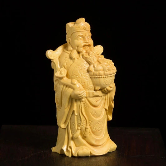 Home Statue Art Sculpture 8cm Feng Shui Sculpture Solid Wood Buddha Boxwood Carving Chinese God of