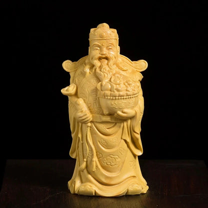 Home Statue Art Sculpture 8cm Feng Shui Sculpture Solid Wood Buddha Boxwood Carving Chinese God of