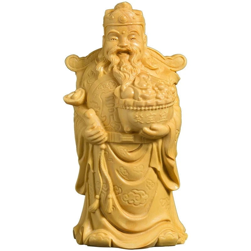 Home Statue Art Sculpture 8cm Feng Shui Sculpture Solid Wood Buddha Boxwood Carving Chinese God of