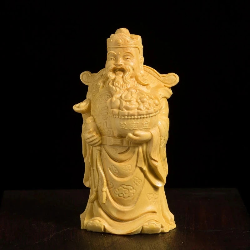 Home Statue Art Sculpture 8cm Feng Shui Sculpture Solid Wood Buddha Boxwood Carving Chinese God of