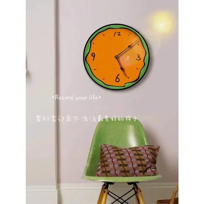 Home fashion wall clock Korean graffiti cartoon art mute clock table painting block meter box wall clock