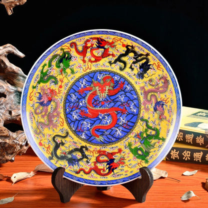 Home living room TOP talisman # Exorcise evil spirits royal Flying dragon FENG SHUI porcelain plate  BEST business present