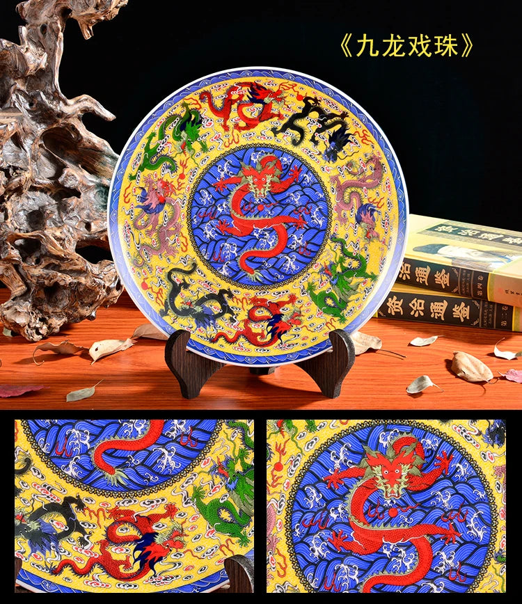 Home living room TOP talisman # Exorcise evil spirits royal Flying dragon FENG SHUI porcelain plate  BEST business present
