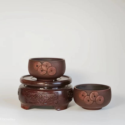 Homelike Chinese Jianshui Purple Clay Handmade  Carving Cup Tea Ceremony Ceramic Tea  TeaCups  Kung Fu Tea Set Drinkware
