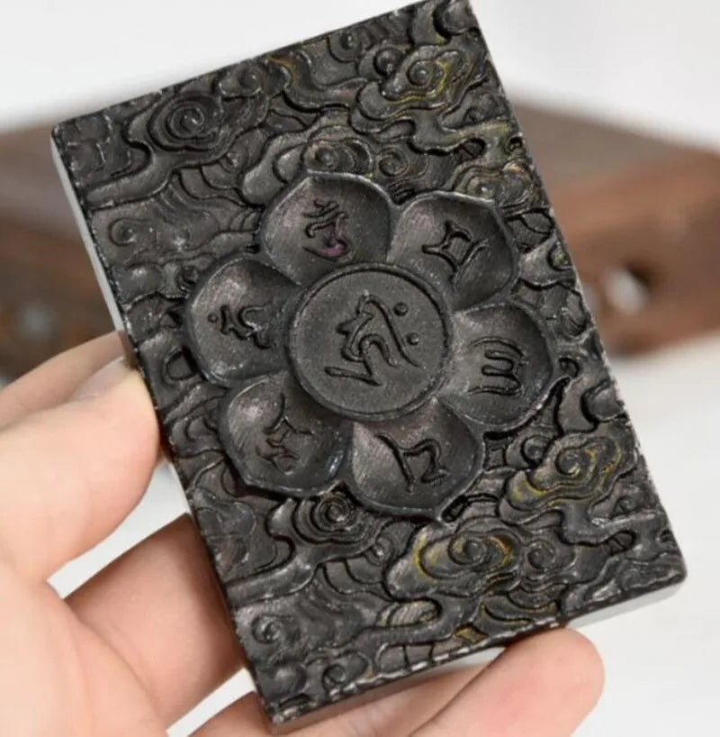 Hongshan culture archaize black iron meteorite Buddhism Mantra amulet statue