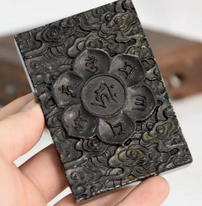 Hongshan culture archaize black iron meteorite Buddhism Mantra amulet statue
