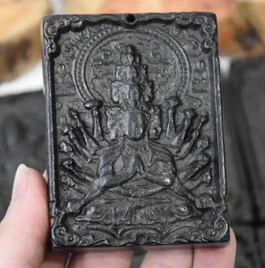 Hongshan culture archaize black iron meteorite Eight Patronuses pendant statue
