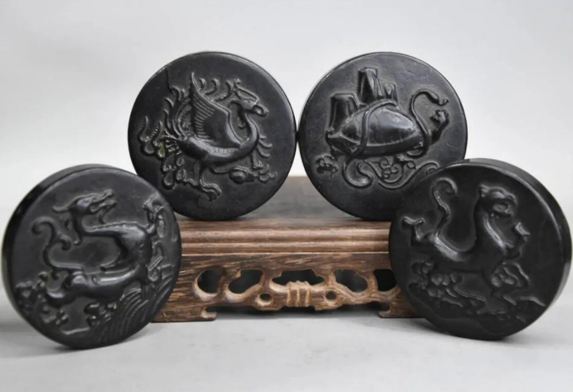 Hongshan culture archaize black iron meteorite Four great god beast amulet statue