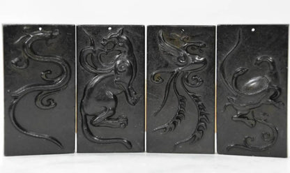 Hongshan culture archaize black iron meteorite Four great god beast pendant statue