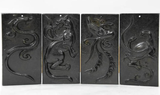 Hongshan culture archaize black iron meteorite Four great god beast pendant statue