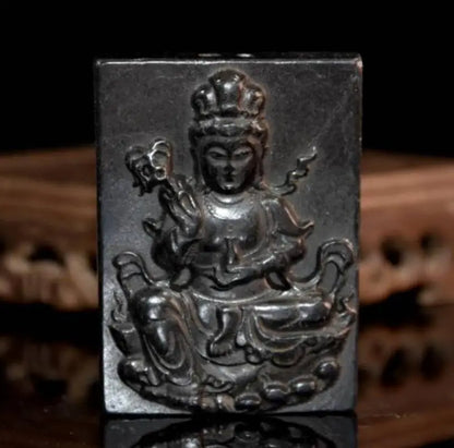 Hongshan culture archaize black iron meteorite Guanyin Buddha amulet statue
