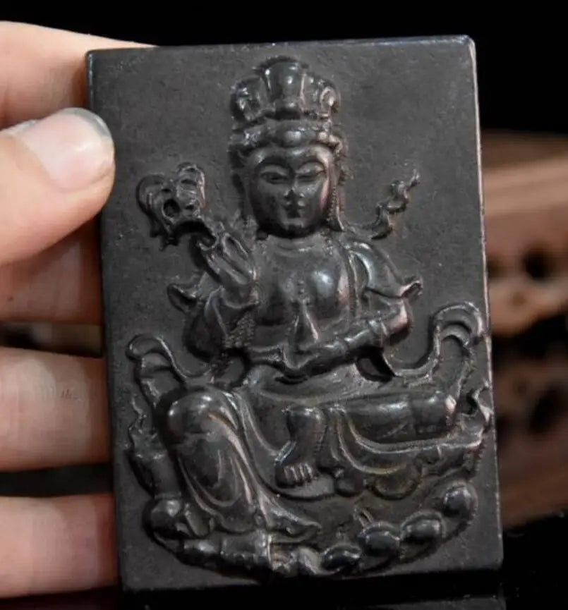 Hongshan culture archaize black iron meteorite Guanyin Buddha amulet statue
