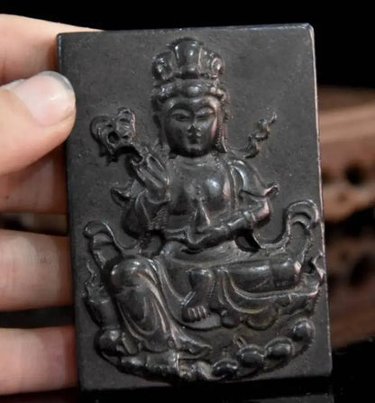 Hongshan culture archaize black iron meteorite Guanyin Buddha amulet statue