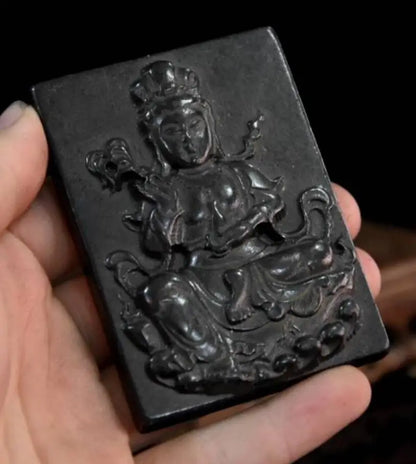Hongshan culture archaize black iron meteorite Guanyin Buddha amulet statue