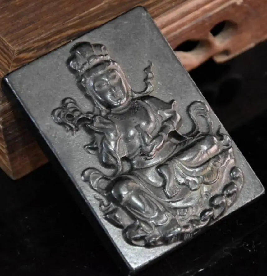 Hongshan culture archaize black iron meteorite Guanyin Buddha amulet statue