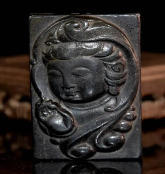 Hongshan culture archaize black iron meteorite Guanyin Head pendant amulet statue