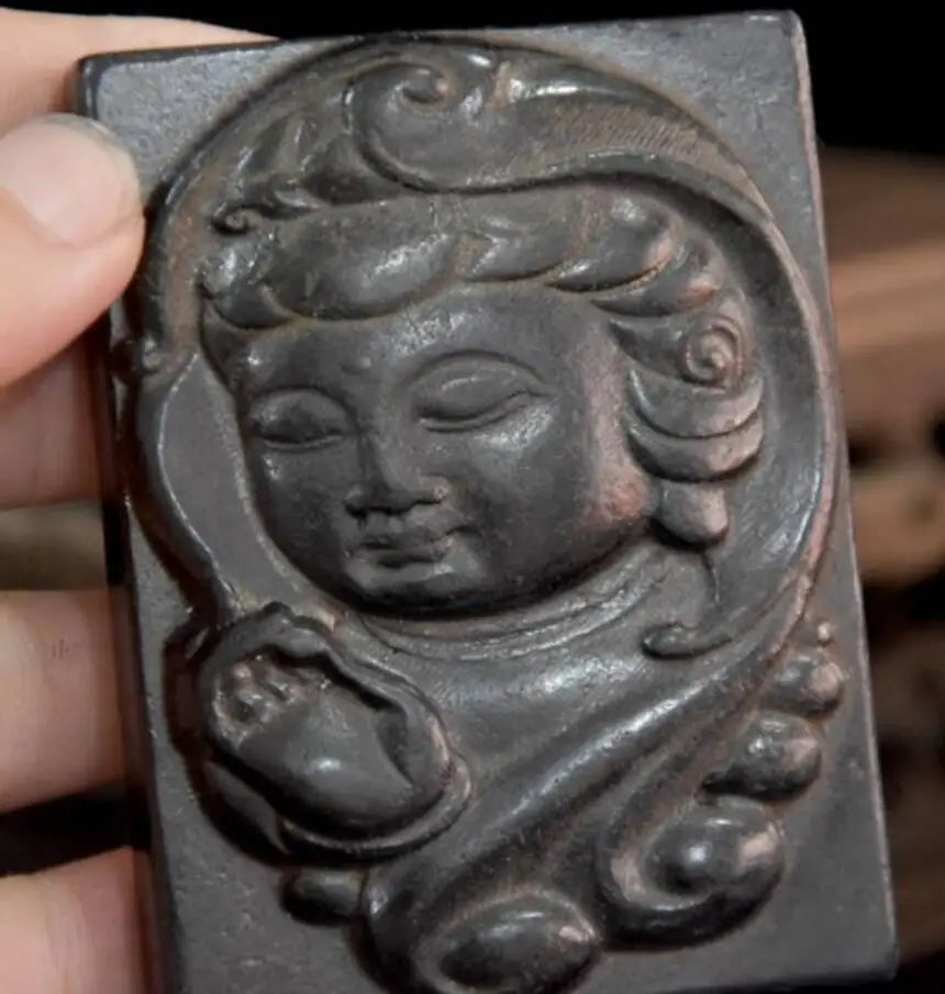 Hongshan culture archaize black iron meteorite Guanyin Head pendant amulet statue