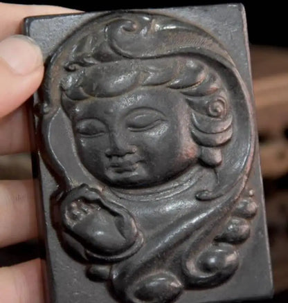 Hongshan culture archaize black iron meteorite Guanyin Head pendant amulet statue