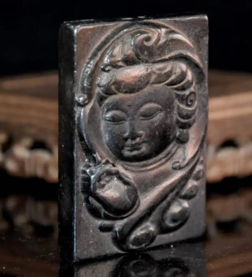 Hongshan culture archaize black iron meteorite Guanyin Head pendant amulet statue