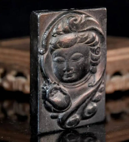 Hongshan culture archaize black iron meteorite Guanyin Head pendant amulet statue