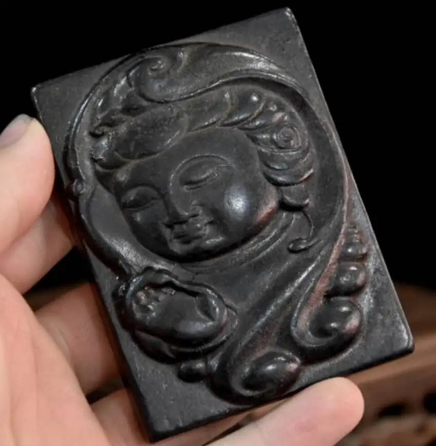 Hongshan culture archaize black iron meteorite Guanyin Head pendant amulet statue