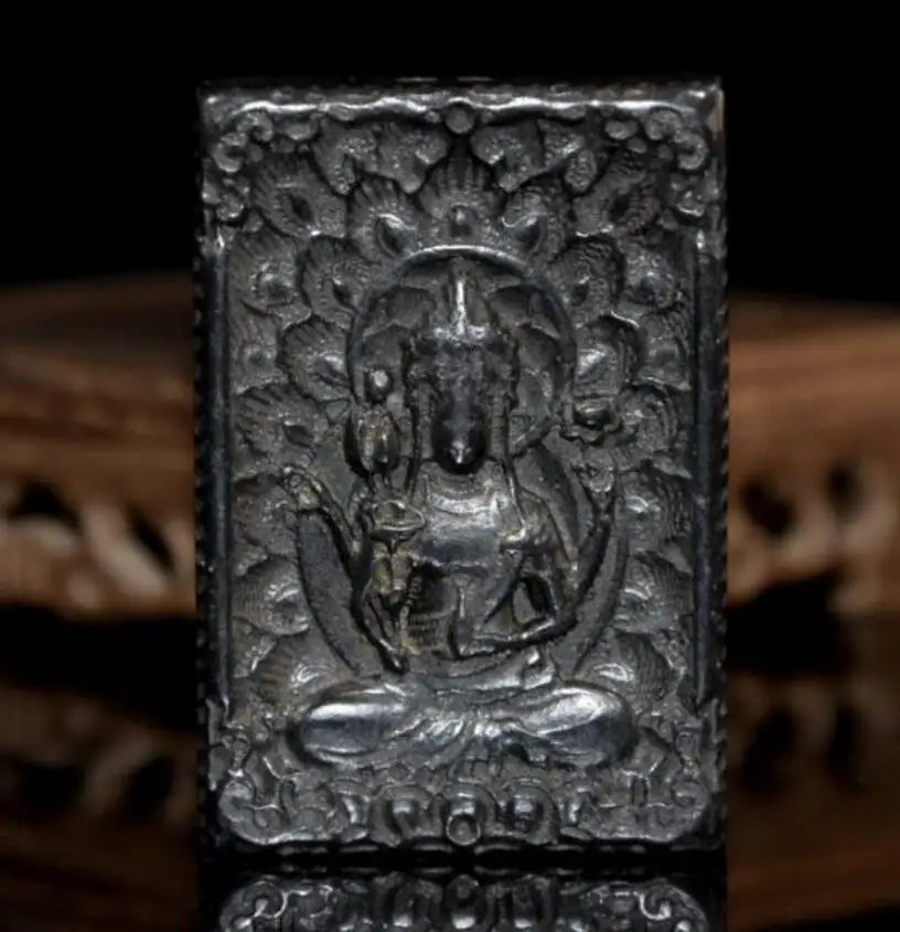 Hongshan culture archaize black iron meteorite Guanyin bodhisattva Buddha amulet statue