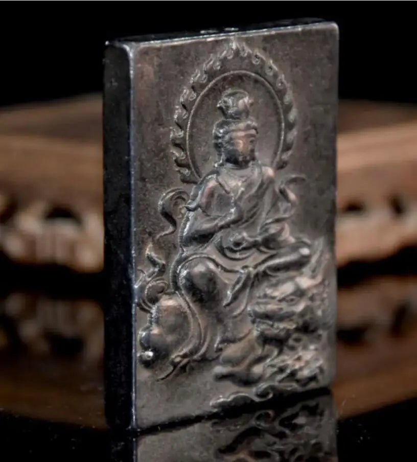 Hongshan culture archaize black iron meteorite Guanyin bodhisattva Buddha amulet statue