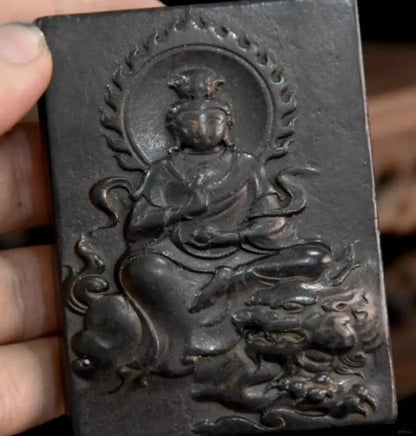 Hongshan culture archaize black iron meteorite Guanyin bodhisattva Buddha amulet statue