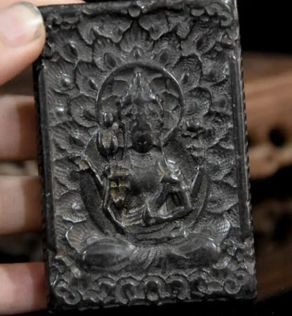 Hongshan culture archaize black iron meteorite Guanyin bodhisattva Buddha amulet statue