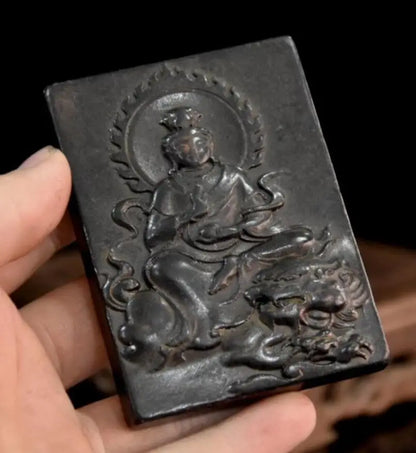 Hongshan culture archaize black iron meteorite Guanyin bodhisattva Buddha amulet statue