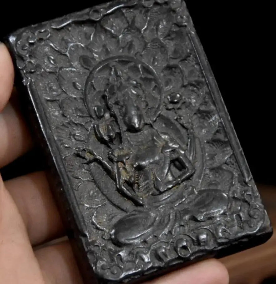 Hongshan culture archaize black iron meteorite Guanyin bodhisattva Buddha amulet statue