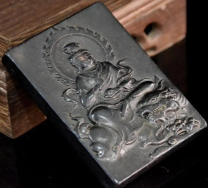Hongshan culture archaize black iron meteorite Guanyin bodhisattva Buddha amulet statue