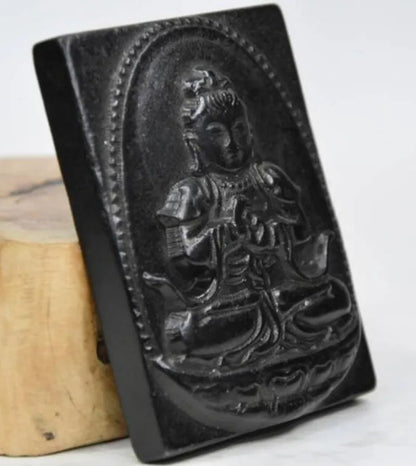 Hongshan culture archaize black iron meteorite Guanyin bodhisattva statue